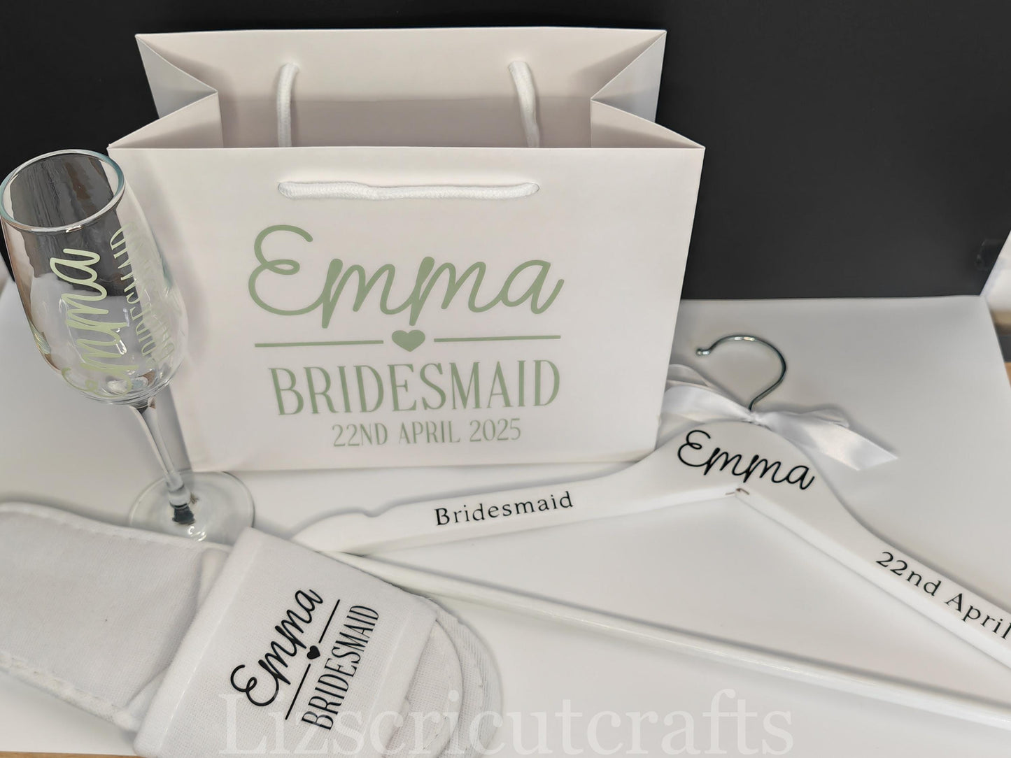 Bridesmaid gift set Bundle/Proposal gift or Thank you gift/Wedding morning gift - Gift Bag, Hanger, Champagne Glass & Spa slippers