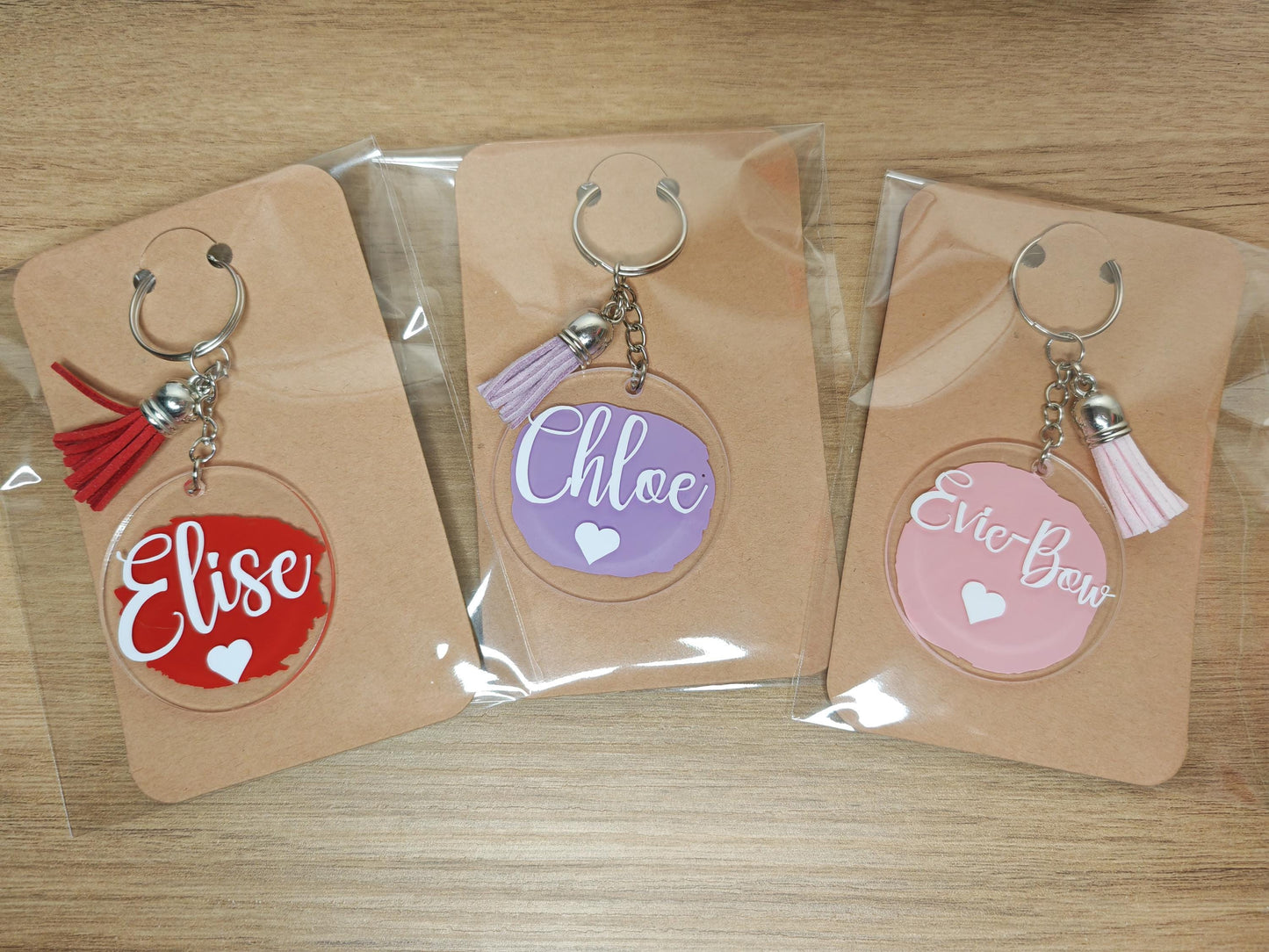 Key rings - Personalised Name acrylic keyrings with coloured tassel