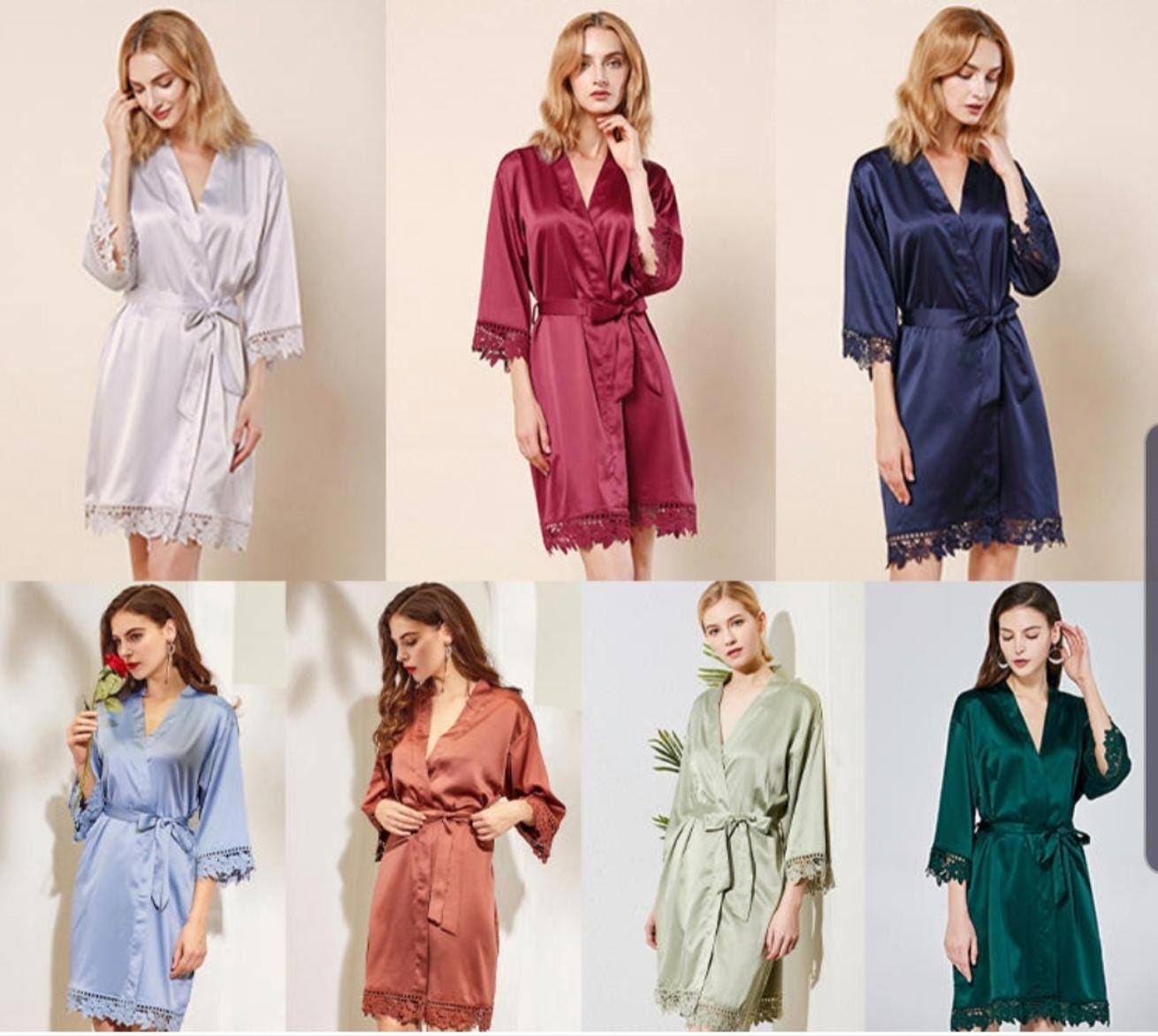 Bride/Bridesmaid Proposal gift or Thank you gift - Wedding Morning Robes - Lace edged Satin Robes sizes 8 - 32