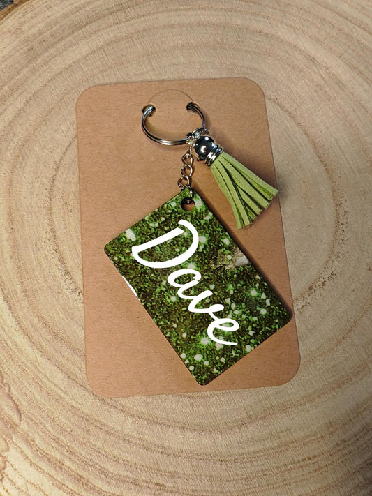 Key rings - Personalised Name with coloured tassle - Green