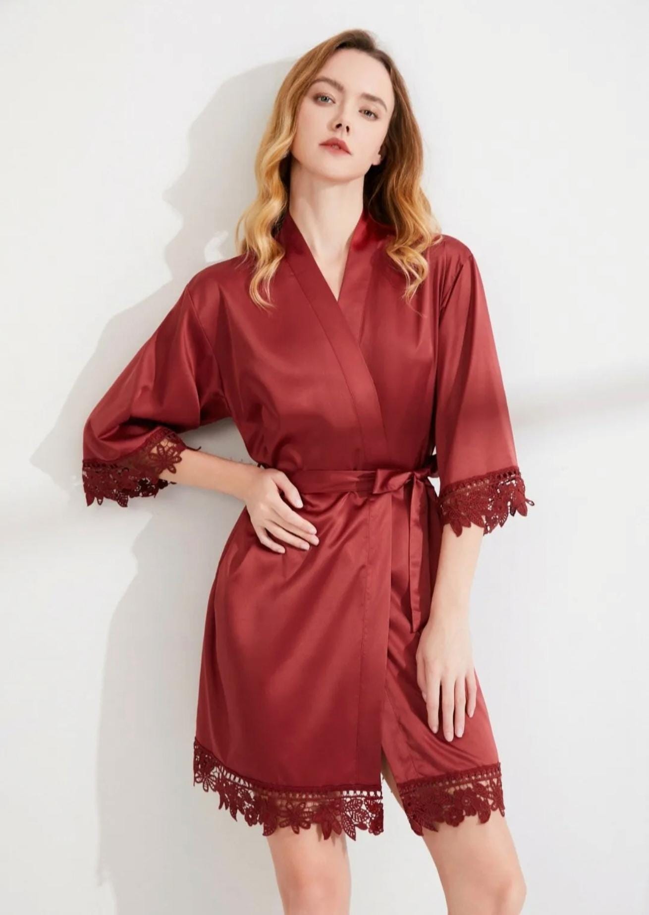 Bride/Bridesmaid Proposal gift or Thank you gift - Wedding Morning Robes - Lace edged Satin Robes sizes 8 - 32