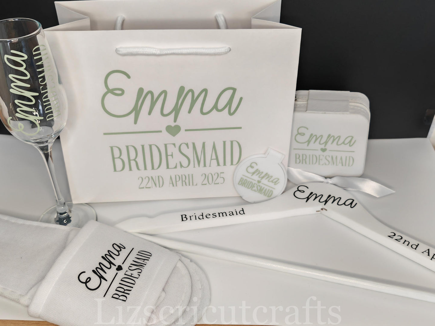 Bridesmaid gift set Bundle/Proposal gift or Thank you gift/Wedding morning gift - Gift Bag, Hanger, Champagne Glass & Spa slippers