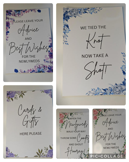 Full set of Printed floral design Wedding Signage