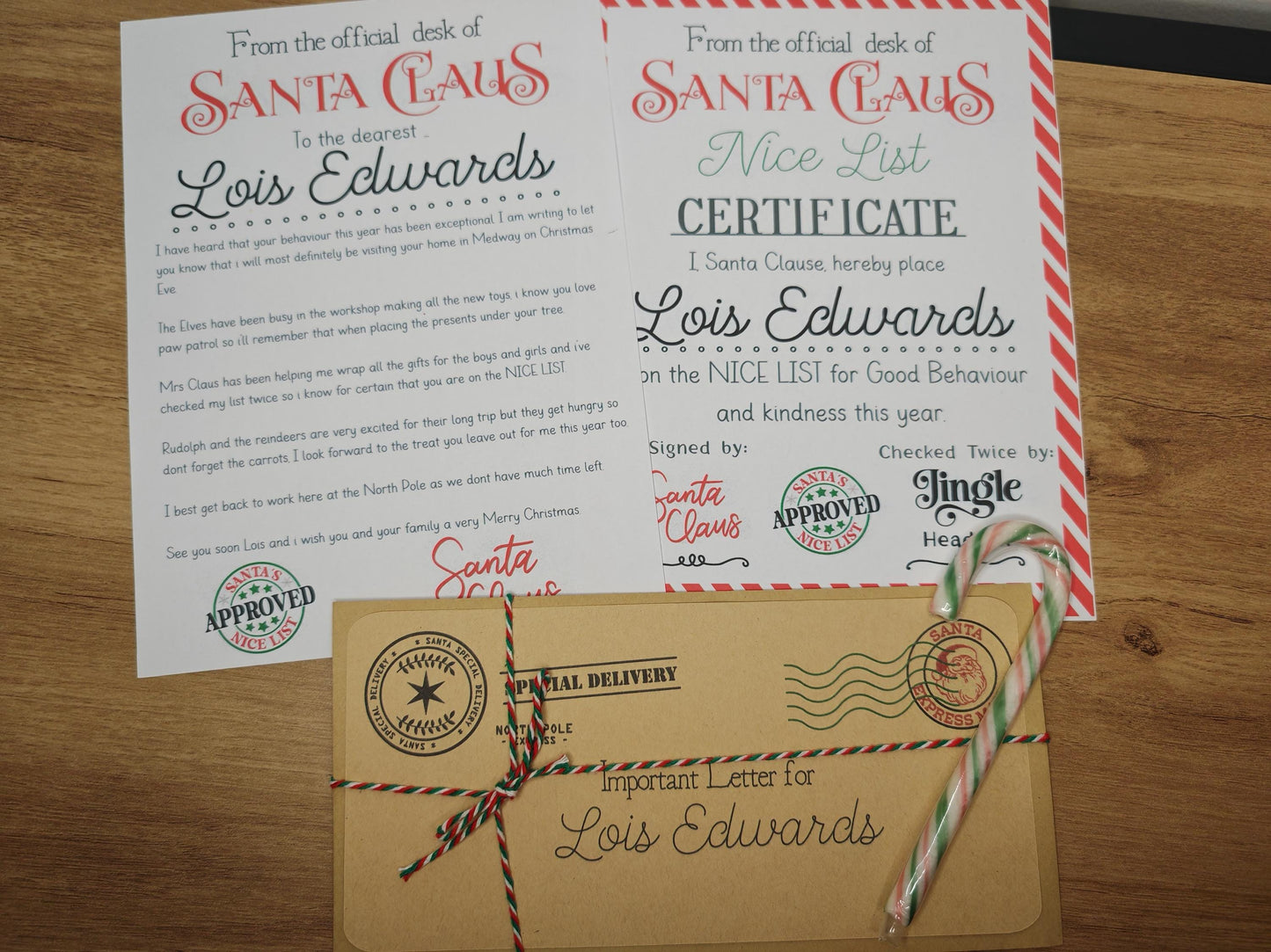 Personalised Christmas Letter from Santa clause and Nice List certificate.