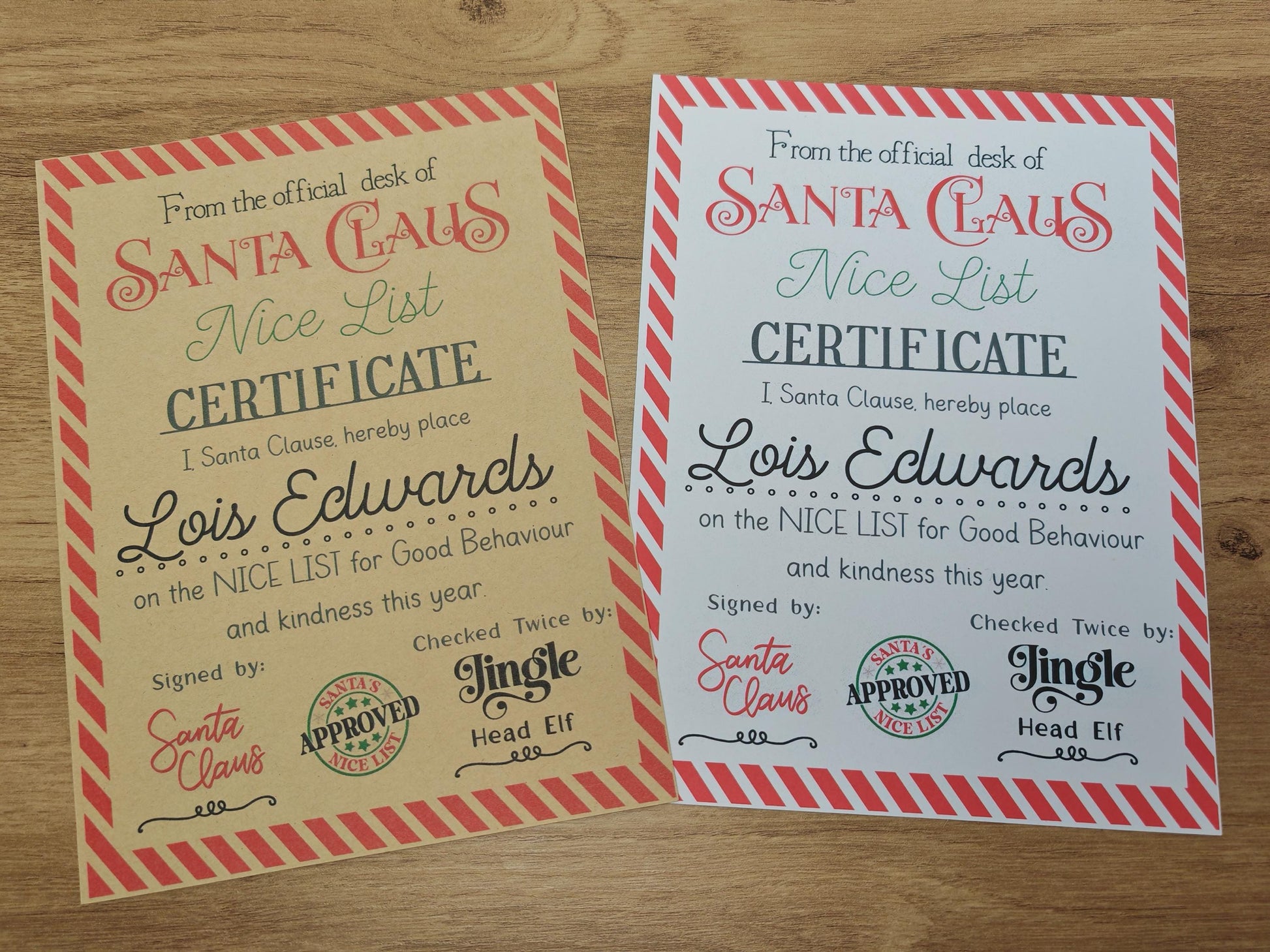 Personalised Christmas Letter from Santa clause and Nice List certificate.