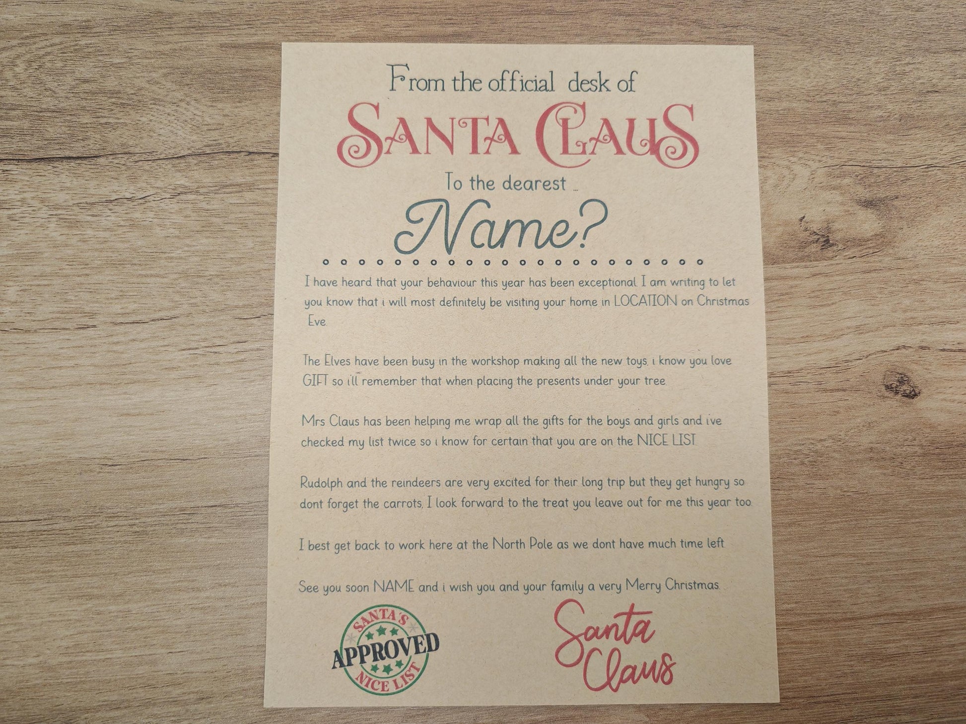 Personalised Christmas Letter from Santa clause and Nice List certificate.