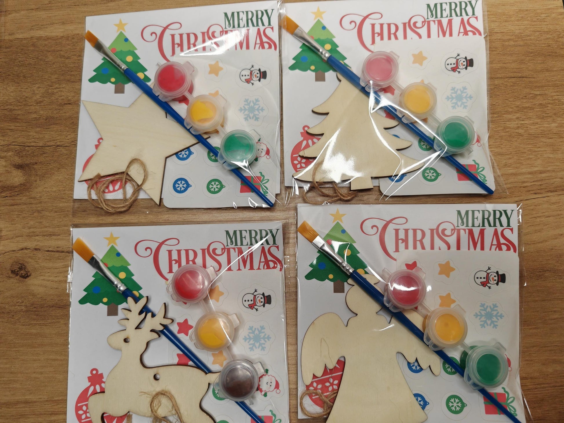 DIY christmas decoration set - wooden decoration, paintbrush, stickers, paint, string all included