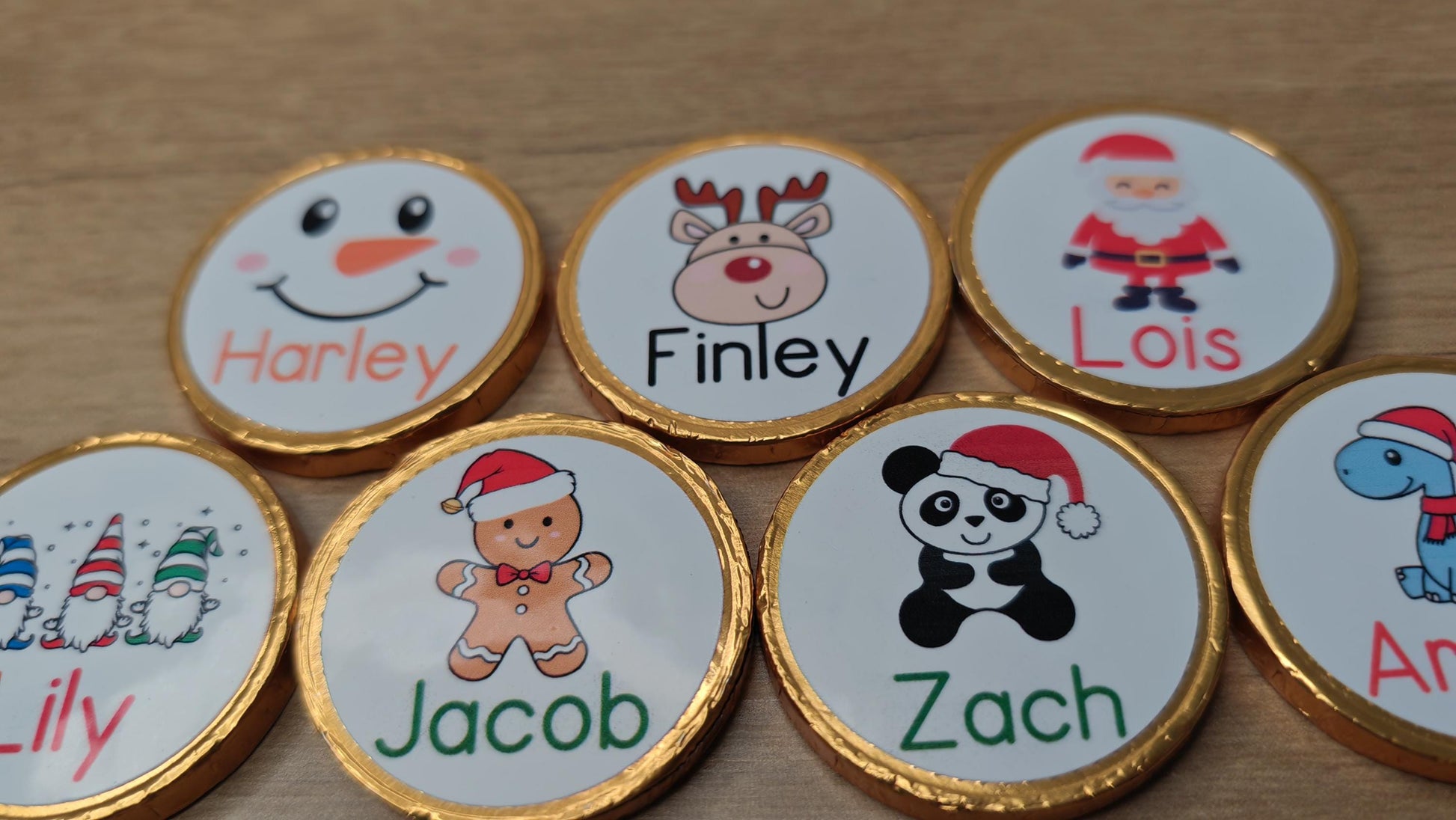 5 x Personalised chocolate coins, stocking filler, christmas eve box, christmas gifts