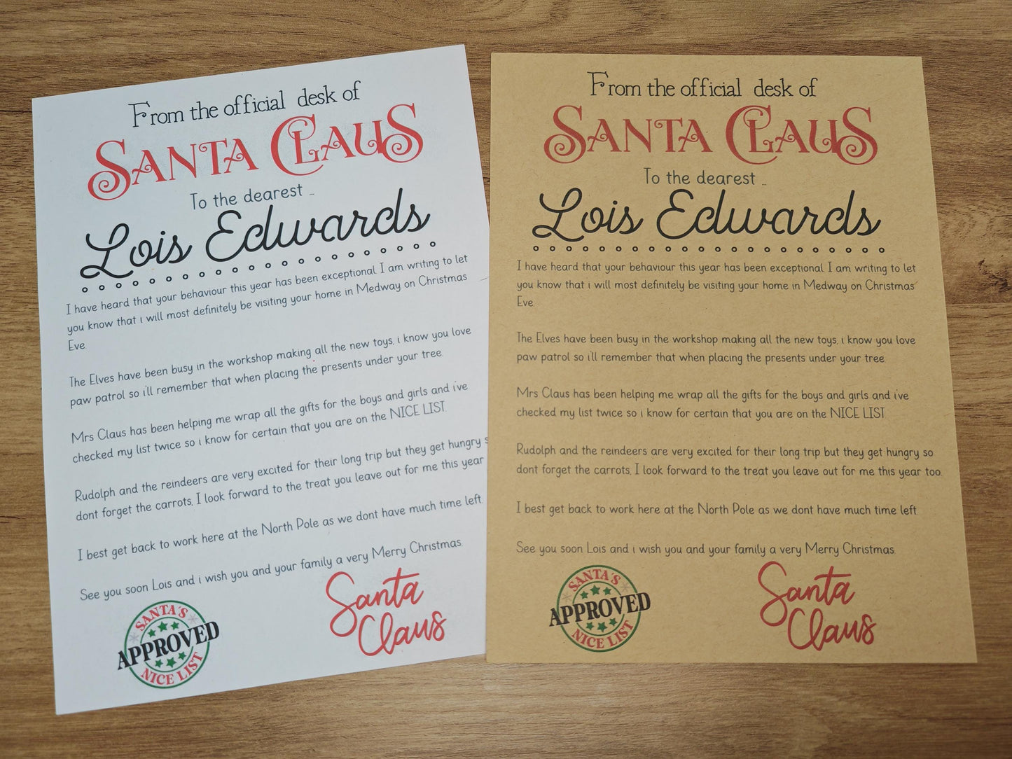 Personalised Christmas Letter from Santa clause and Nice List certificate.