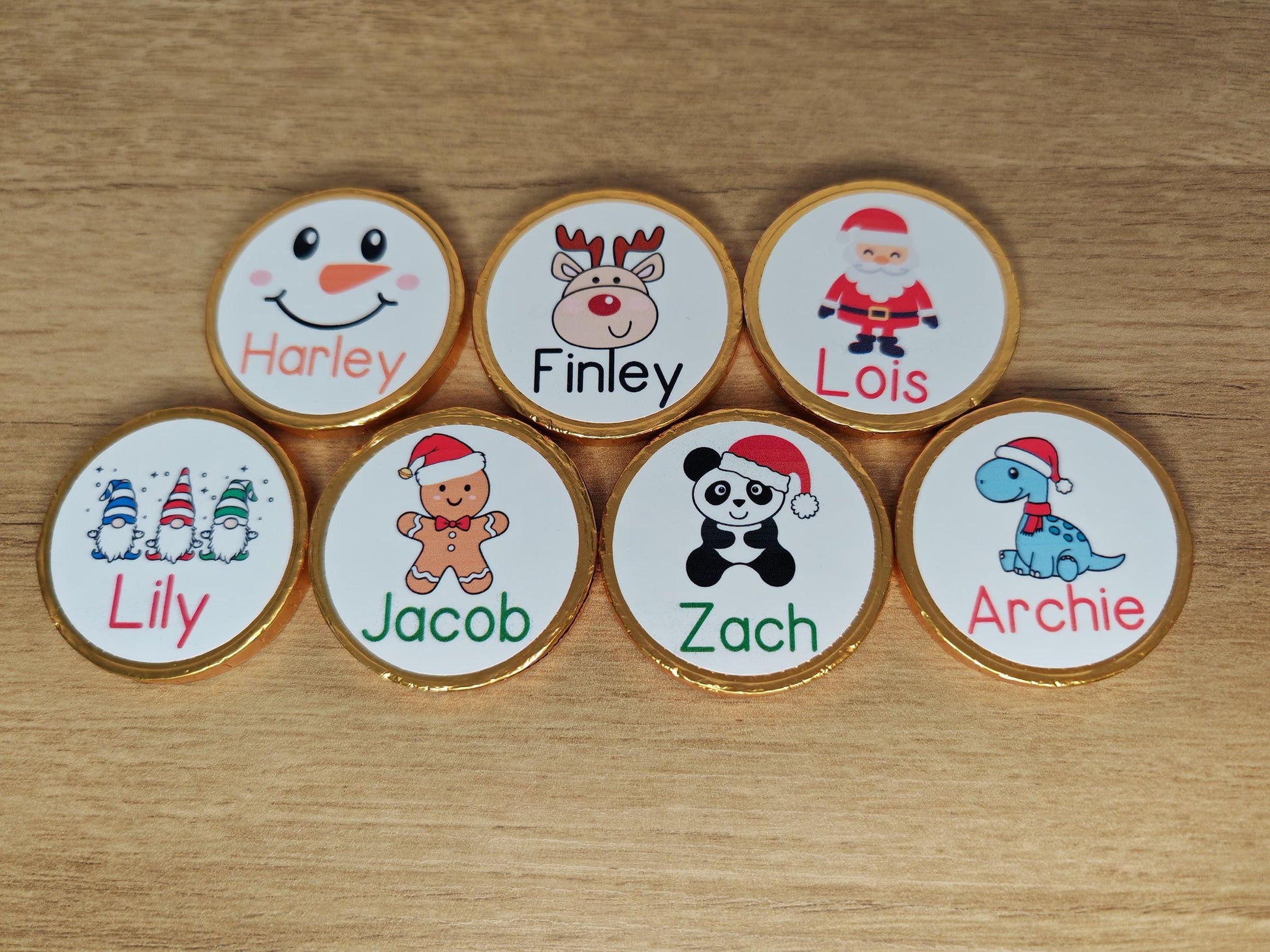 5 x Personalised chocolate coins, stocking filler, christmas eve box, christmas gifts