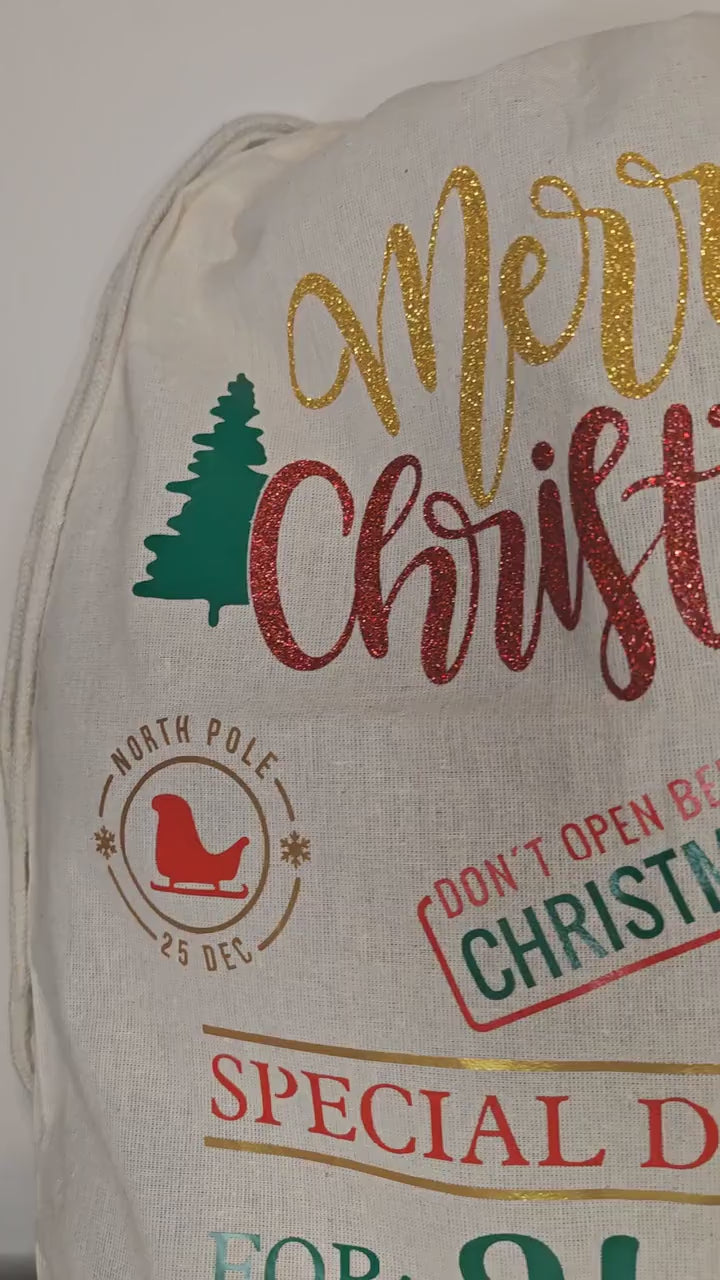 Personalised santa sack - christmas stocking, gift bag, christmas eve bag