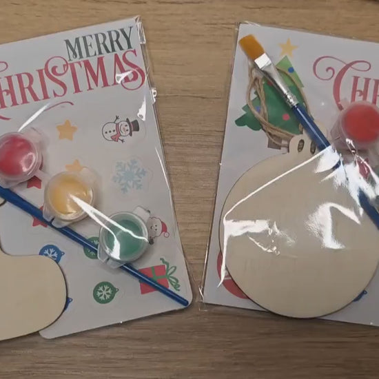 DIY christmas decoration set - wooden decoration, paintbrush, stickers, paint, string all included