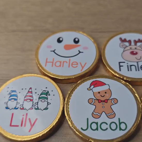 5 x Personalised chocolate coins, stocking filler, christmas eve box, christmas gifts