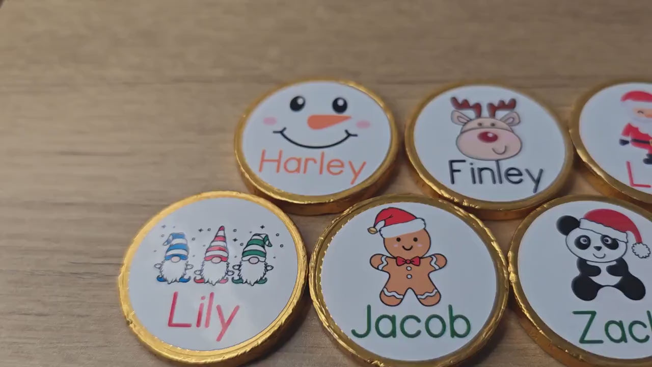 5 x Personalised chocolate coins, stocking filler, christmas eve box, christmas gifts